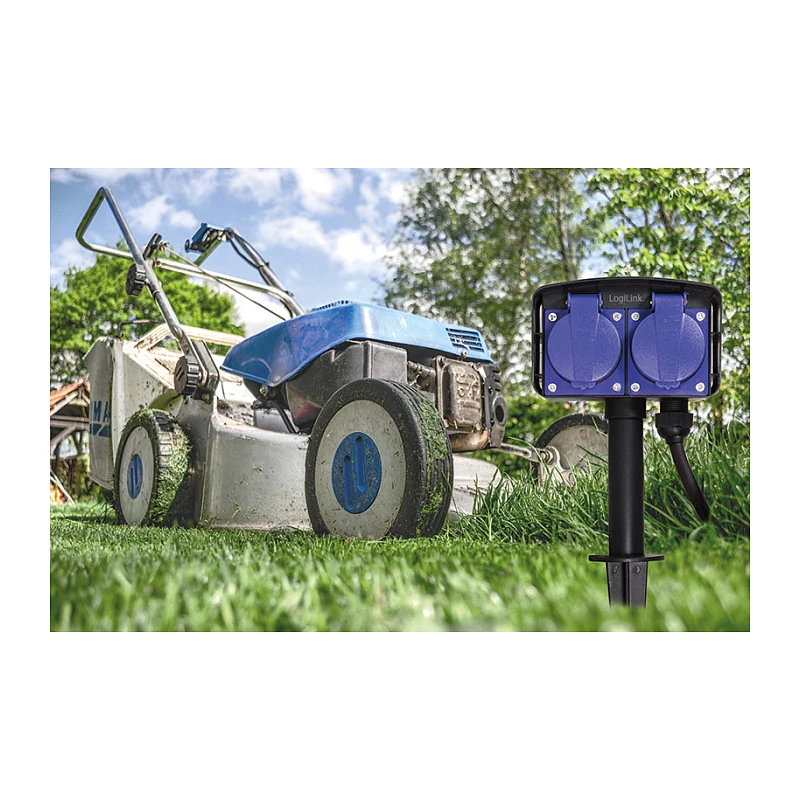 Logilink LPS214 regleta de enchufes, 2 tomas schuko, IP44, pica de tierra, cable de 2m