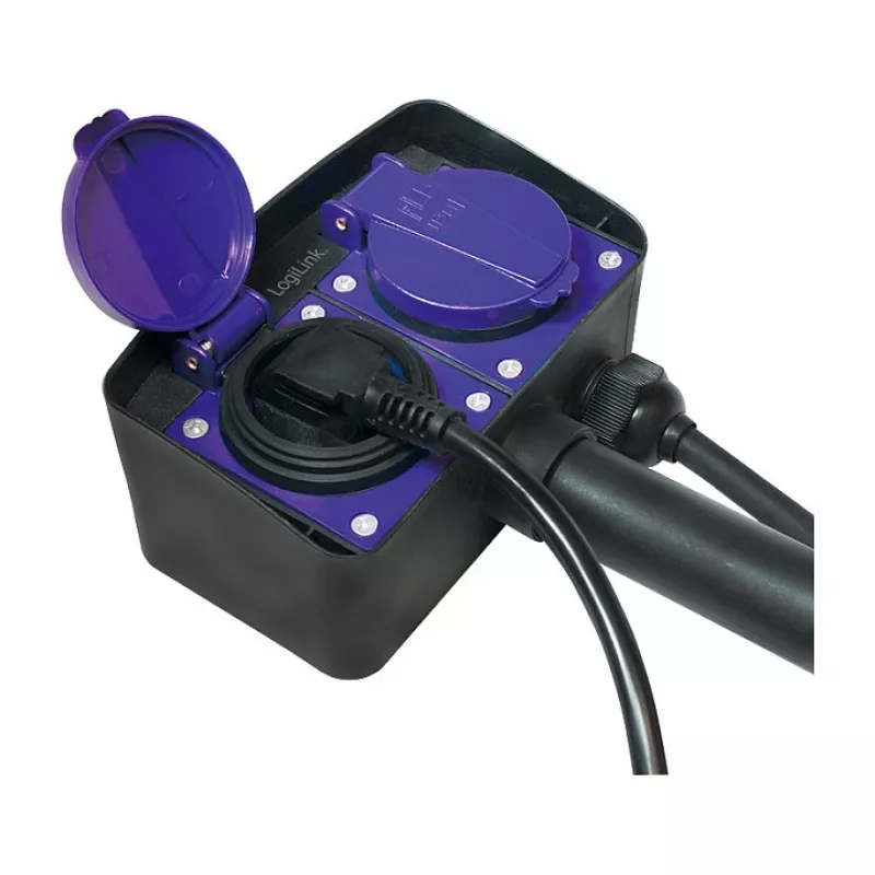 Logilink LPS214 regleta de enchufes, 2 tomas schuko, IP44, pica de tierra, cable de 2m