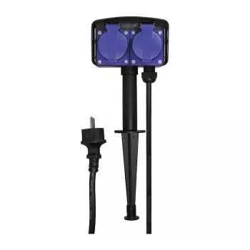 Logilink LPS214 regleta de enchufes, 2 tomas schuko, IP44, pica de tierra, cable de 2m