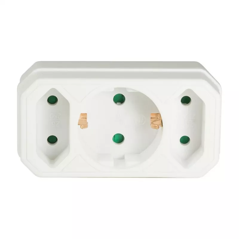 LogiLink LPS221 Adaptador de enchufe Schuko a 2x Euro + 1x Schuko, blanco, 16 A, 250 V, 3680 W, protección infantil