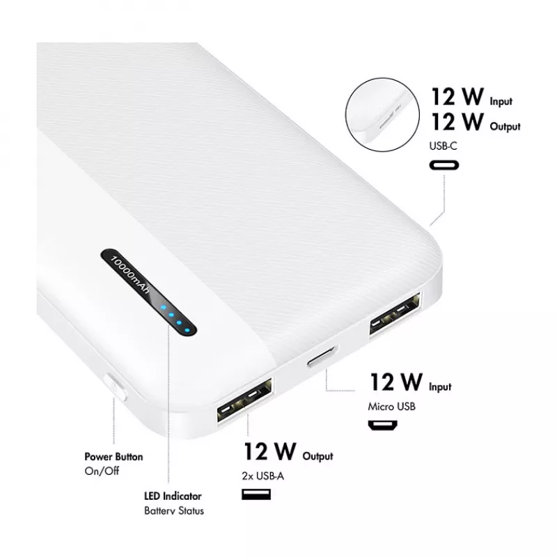 Batería externa móvil Logilink, LiPo, 10000 mAh, USB-C entrada/salida, blanco