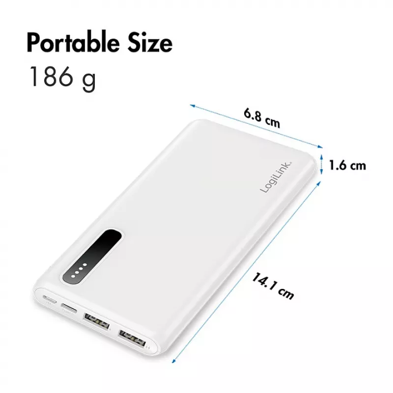 Logilink Batería externa móvil, LiPo, 8000 mAh, Blanco