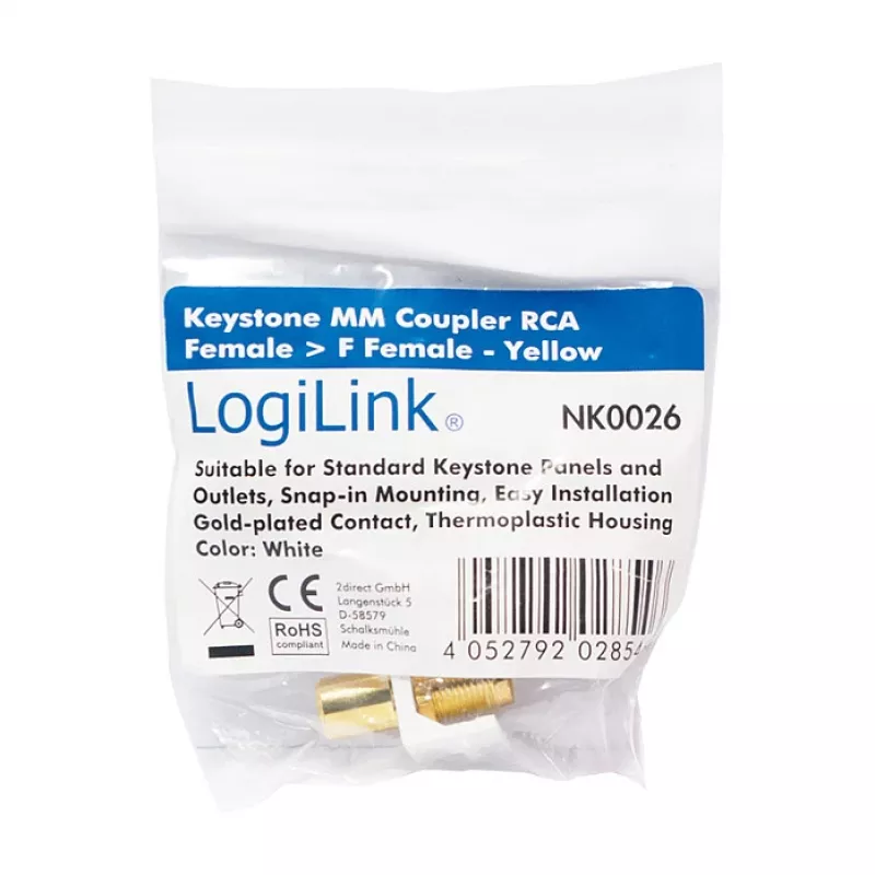 Módulo de acoplamiento LogiLink NK0026 Keystone RCA hembra a F hembra, amarillo
