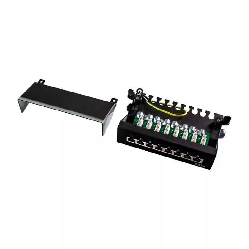 LogiLink NP0017B patch panel – 8 puertos Cat6 STP, montaje en pared/bajo mesa, negro