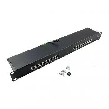 LOGILINK NP0057 Panel de parcheo Cat6 STP, 19 pulgadas 1U 16 puertos, RJ45/LSA IDC, Black EconLine