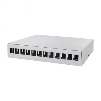 LOGILINK NP0094 caja de punto de consolidación 12 puertos, montaje en mesa/pared/carril DIN, gris claro