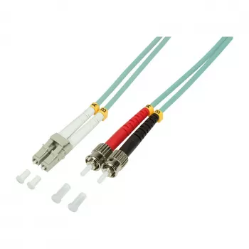 Cable de parcheo de fibra óptica multimodo OM3 LC a ST dúplex, 1 m, LSZH aqua LogiLink