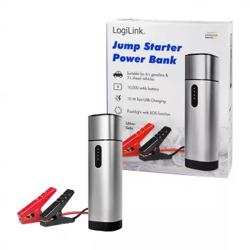 Logilink PA0266 arrancador y batería externa, 10000 mAh, 12V/400A pico, USB-C PD, linterna LED
