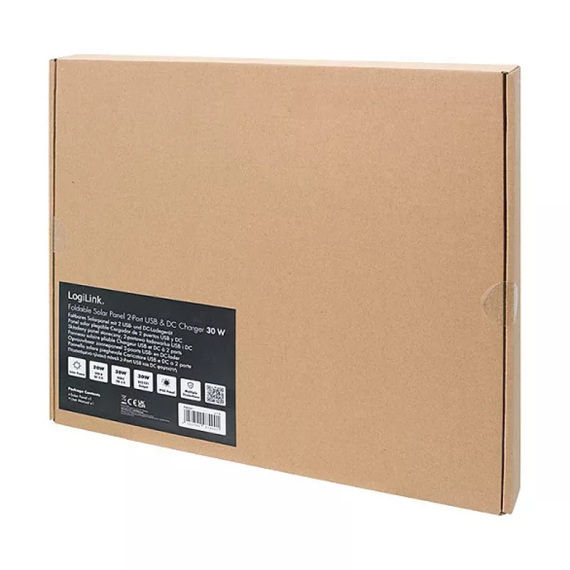 LOGILINK PA0341 panel solar plegable - 30W, salida USB-C y USB-A y DC, monocristalino, resistente a salpicaduras IPX4