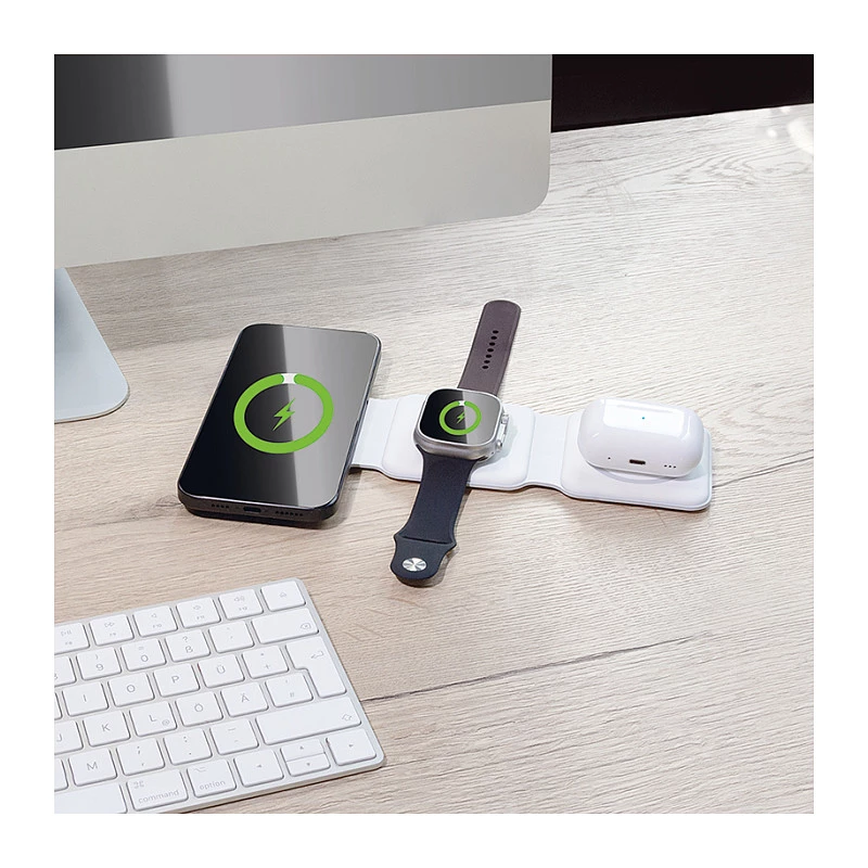 LOGILINK PA0344 cargador magnético 3 en 1 para dispositivos Apple, blanco, plegable, MagSafe, 15W