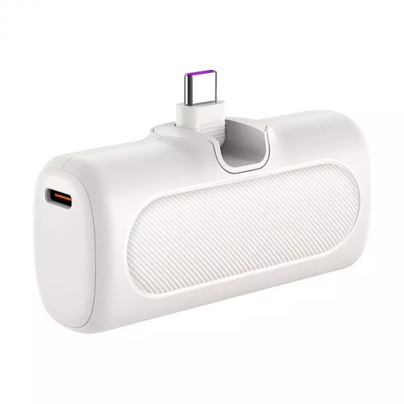 LogiLink PA0349W batería externa móvil, 5000 mAh, LiPo, conector USB-C plegable integrado y puerto USB-C, blanco