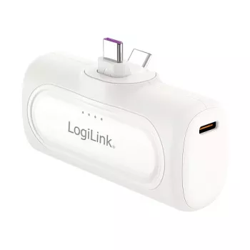 LogiLink PA0349W batería externa móvil, 5000 mAh, LiPo, conector USB-C plegable integrado y puerto USB-C, blanco