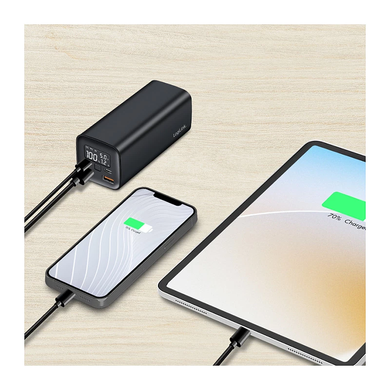 Logilink PA0350 batería externa móvil, 20.000 mAh, 65W PD y QC 3.0, negro