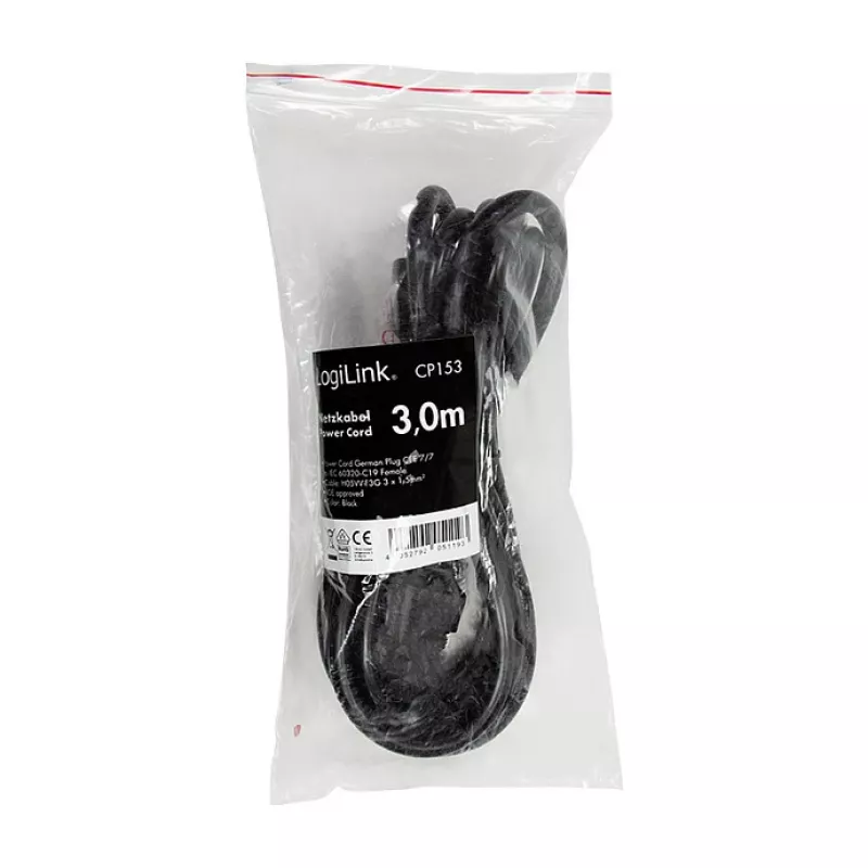 Cable de alimentación Logilink, CEE 7/7 a IEC C19, negro, 3 m