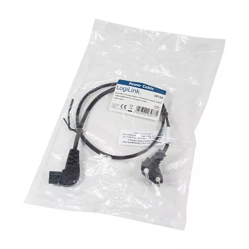 LogiLink Cable de alimentación enchufe euro CEE 7/16 a IEC C7 0,75 m negro