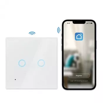Logilink SH0112 Interruptor de Luz WiFi Smart EU, 2 Canales, Blanco, Compatible con Tuya