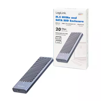 LogiLink UA0435 Caja para SSD USB 3.2 Gen 2x2, M.2 NVMe/SATA, USB-C, 20 Gbps, Gris
