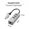 Logilink UA0440 Hub USB 3.2 Gen 1 de 3 puertos con adaptador Gigabit Ethernet, conector USB-C y USB-A, aluminio