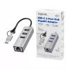 Logilink UA0440 Hub USB 3.2 Gen 1 de 3 puertos con adaptador Gigabit Ethernet, conector USB-C y USB-A, aluminio