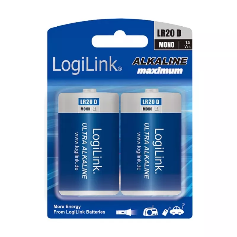 LogiLink Ultra Power Pila alcalina D LR20 pack de 2 blíster