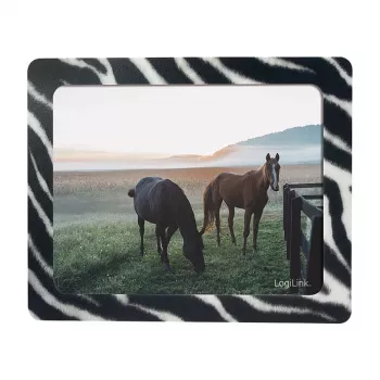 LogiLink alfombrilla de ratón ultrafina con marco de fotos integrado, diseño cebra, base de goma antideslizante, 2 mm, foto 10 x 15 cm, negro/blanco