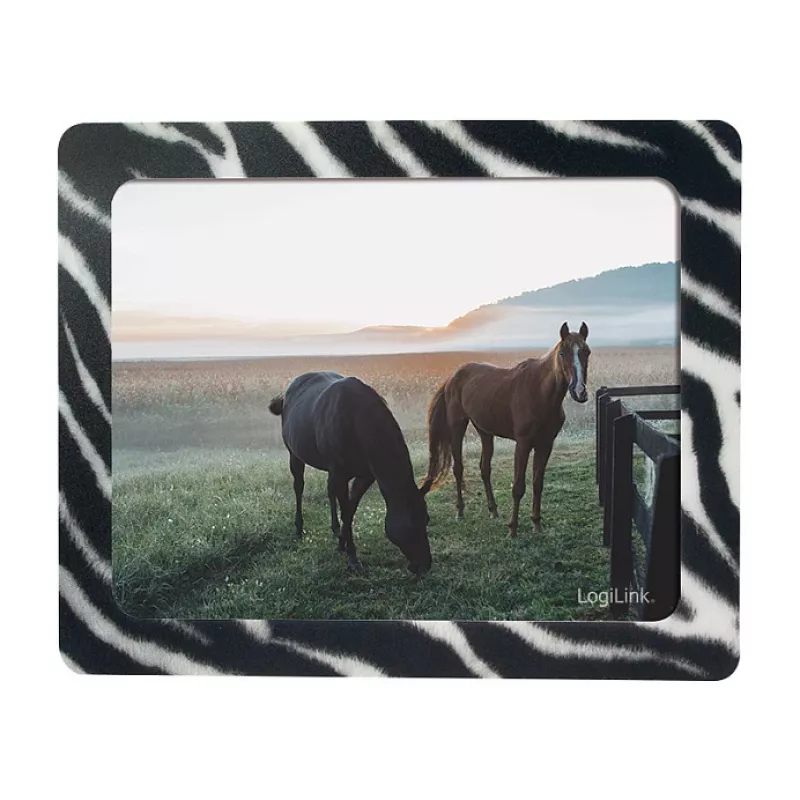 LogiLink alfombrilla de ratón ultrafina con marco de fotos integrado, diseño cebra, base de goma antideslizante, 2 mm, foto 10 x 15 cm, negro/blanco