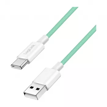 LogiLink Cable USB 2.0 Type-C, A/M a C/M, 480 Mbit/s, 60 W, nailon, verde, 0,5 m