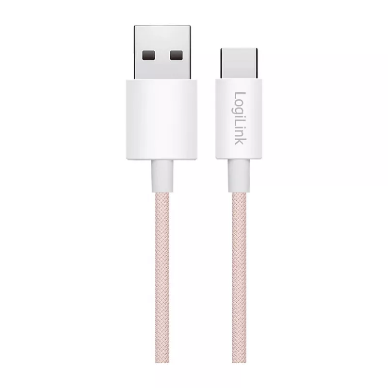 LogiLink CU0324 cable USB 2.0 Type-C, A/M a C/M, 480 Mbps, 60W, nailon, rosa, 1 m
