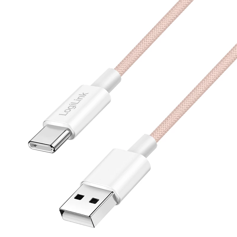 LogiLink CU0324 cable USB 2.0 Type-C, A/M a C/M, 480 Mbps, 60W, nailon, rosa, 1 m