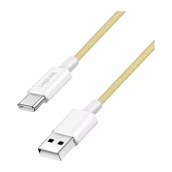 LogiLink Cable USB 2.0 Type-C, conector USB-A a conector USB-C, 480 Mbit/s, 60W Power Delivery, trenzado de nailon, amarillo, 1 m