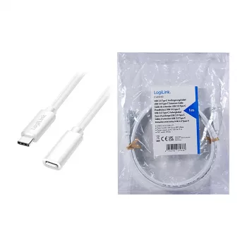 LOGILINK Cable alargador USB 2.0 Type-C – conector macho USB-C a conector hembra, 480 Mbit/s, 100W Power Delivery, blanco, 1m