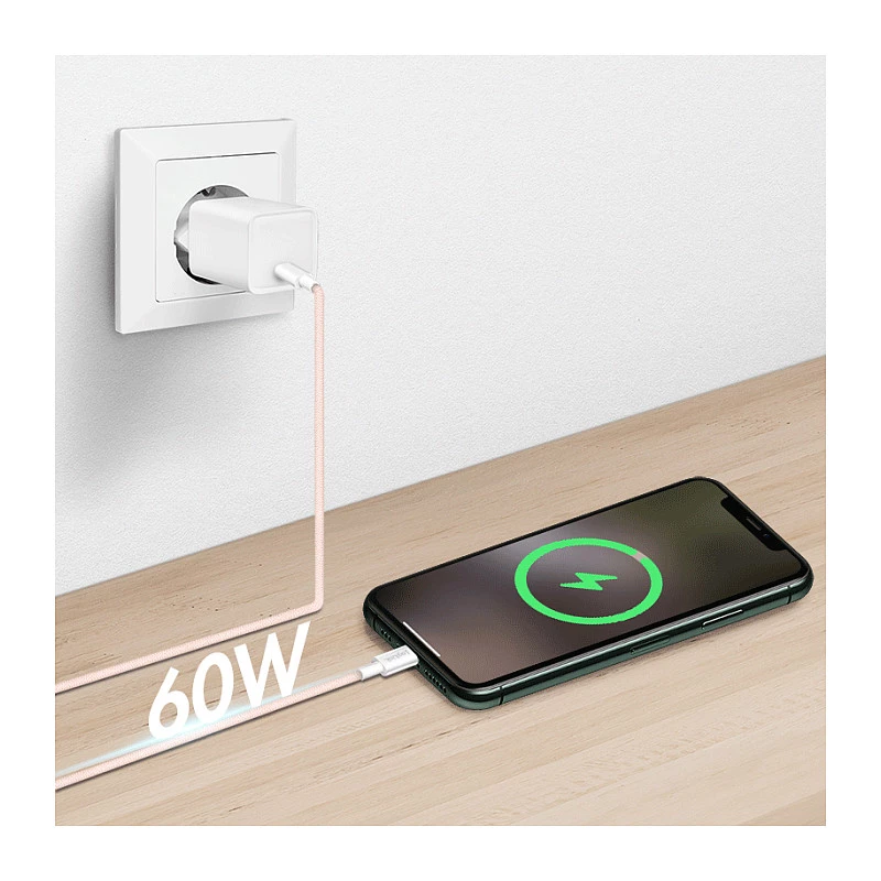 LogiLink Cable USB 2.0 Type-C a Type-C, 1 m, 60W Power Delivery, trenzado de nailon, Rosa