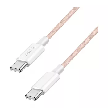 LogiLink Cable USB 2.0 Type-C a Type-C, 1 m, 60W Power Delivery, trenzado de nailon, Rosa