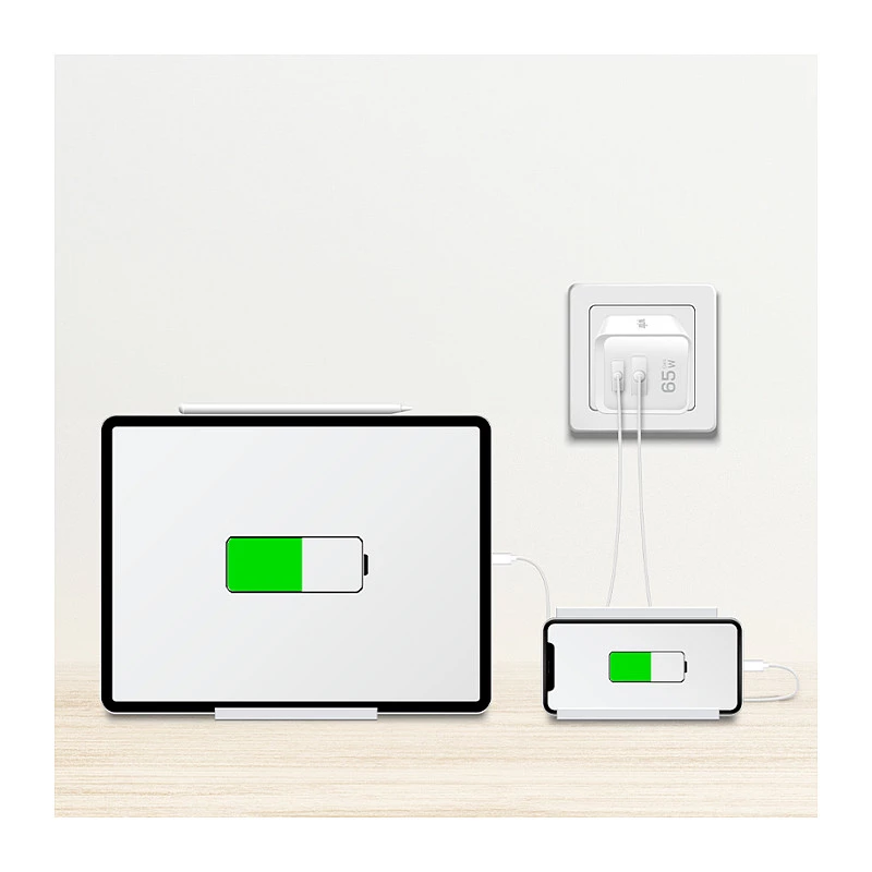 Logilink Cargador USB-A/C 65 W GaN, 1x USB-A (QC), 1x USB-C (PD), blanco