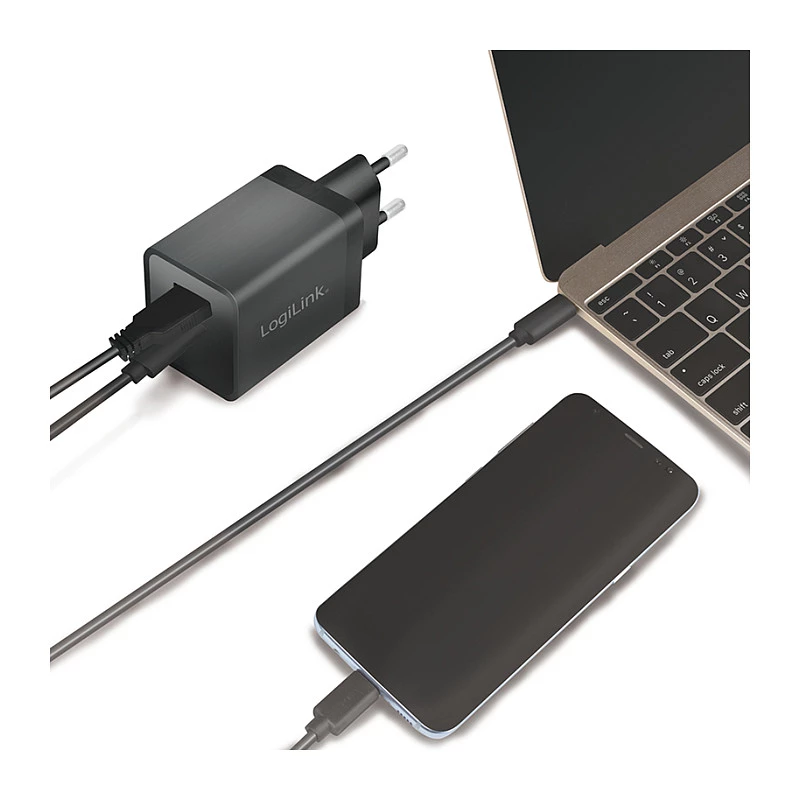Logilink Kit de carga USB-A/C, 15 W, 1x USB-A, 1x USB-C, negro