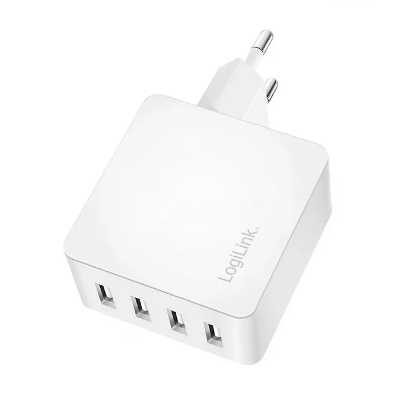Logilink cargador USB-A, 24 W, 4 puertos, 4x USB-A, blanco