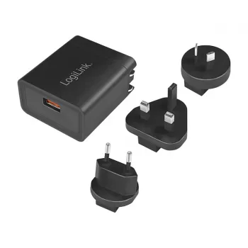 Logilink Cargador de viaje USB-A, 18 W, GaN, 1 puerto, 1x USB-A (QC), Negro