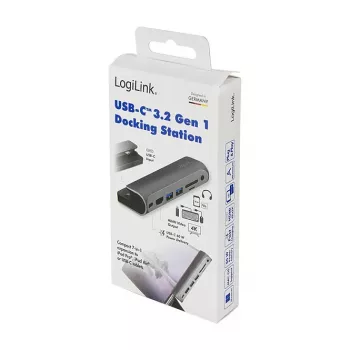 LOGILINK Base de acoplamiento USB-C, 7 puertos, USB 3.2 Gen1, 100W PD, 4K HDMI, para iPad, aluminio (UA0385)