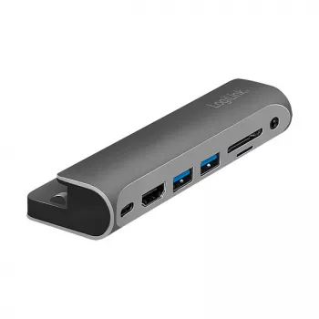 LOGILINK Base de acoplamiento USB-C, 7 puertos, USB 3.2 Gen1, 100W PD, 4K HDMI, para iPad, aluminio (UA0385)