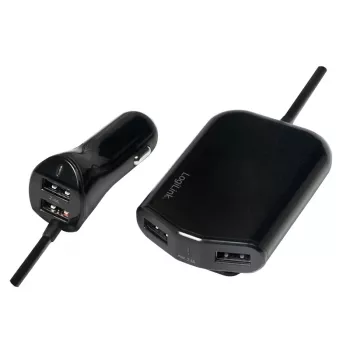 Logilink Cargador de coche USB, 2+2 puertos, 24 W, negro