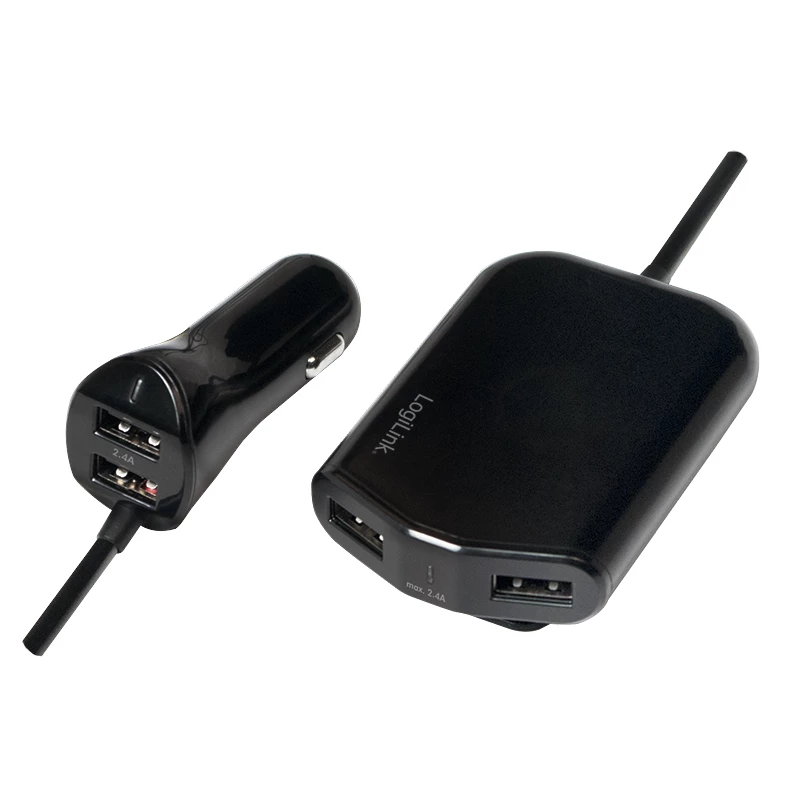 Logilink Cargador de coche USB, 2+2 puertos, 24 W, negro