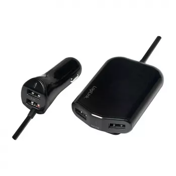 Logilink Cargador de coche USB, 2+2 puertos, 24 W, negro