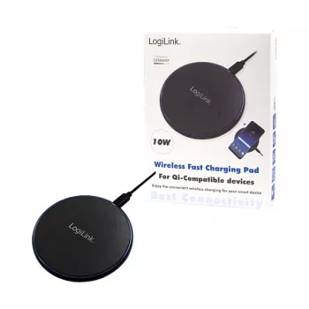 LogiLink cargador de sobremesa inalámbrico rápido 10 W base de carga Qi negra