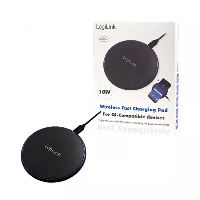 LogiLink cargador de sobremesa inalámbrico rápido 10 W base de carga Qi negra