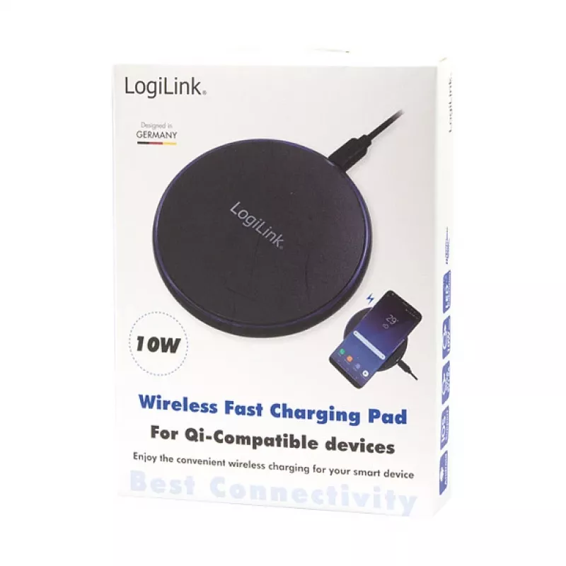 LogiLink cargador de sobremesa inalámbrico rápido 10 W base de carga Qi negra