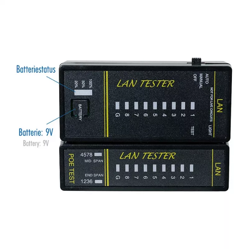 LOGILINK WZ0080 comprobador de cables LAN y buscador PoE con imán, linterna, LCD retroiluminada, alcance de 300 m