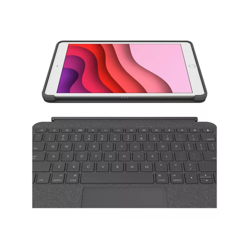 Logitech Combo Touch teclado y funda con trackpad, retroiluminado, Apple Smart Connector, AZERTY francés, grafito, para Apple iPad de 10,2