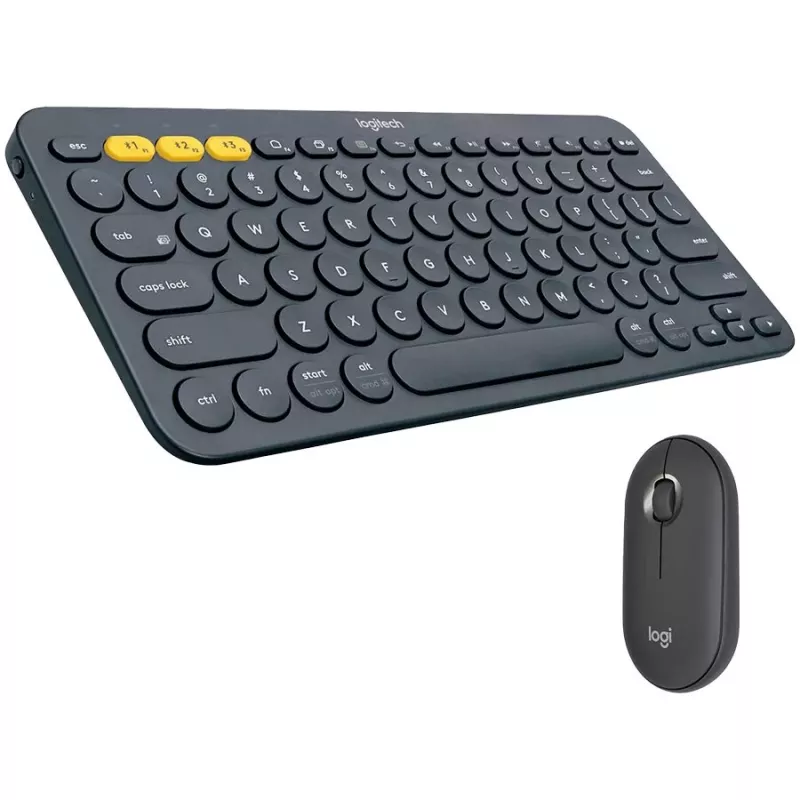 Logitech Pebble 2 Combo Tonal Graphite conjunto inalámbrico de teclado y ratón, distribución francesa AZERTY, Bluetooth y receptor USB Logi Bolt, clics silenciosos, multidispositivo, plástico reciclado