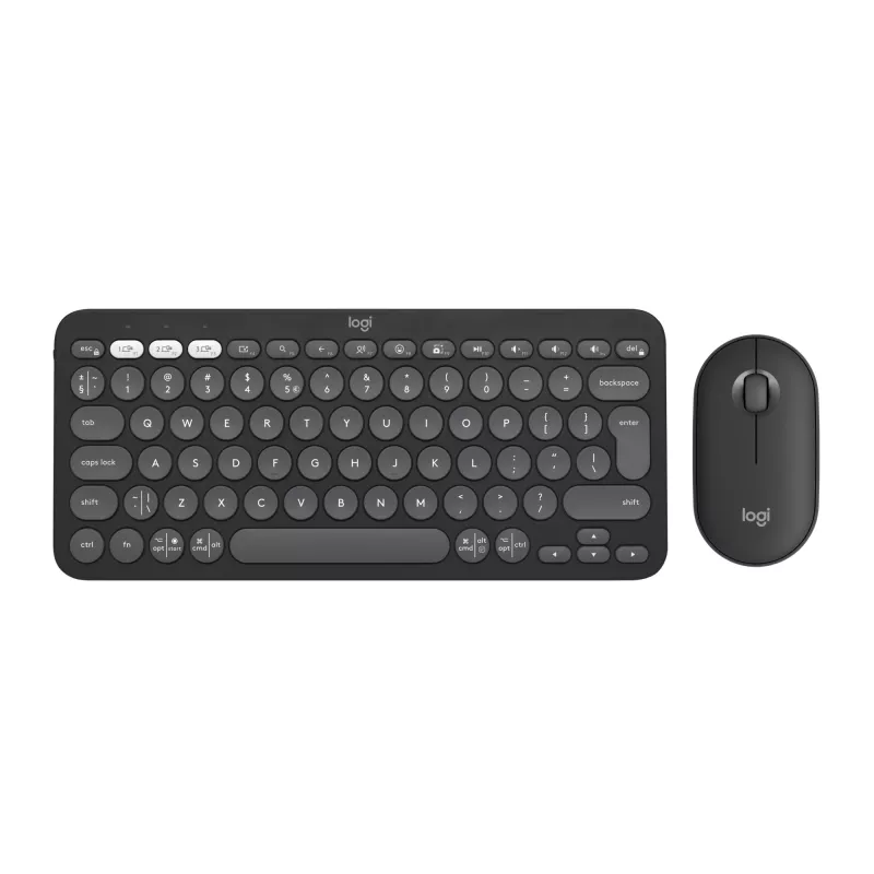 Logitech Pebble 2 Combo Tonal Graphite conjunto inalámbrico de teclado y ratón, distribución francesa AZERTY, Bluetooth y receptor USB Logi Bolt, clics silenciosos, multidispositivo, plástico reciclado