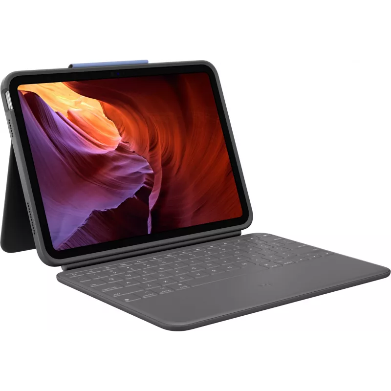 Logitech Rugged Folio con teclado QWERTY US International para Apple iPad de 10.ª generación (A2696) - grafito, protección contra caídas MIL-STD-810G